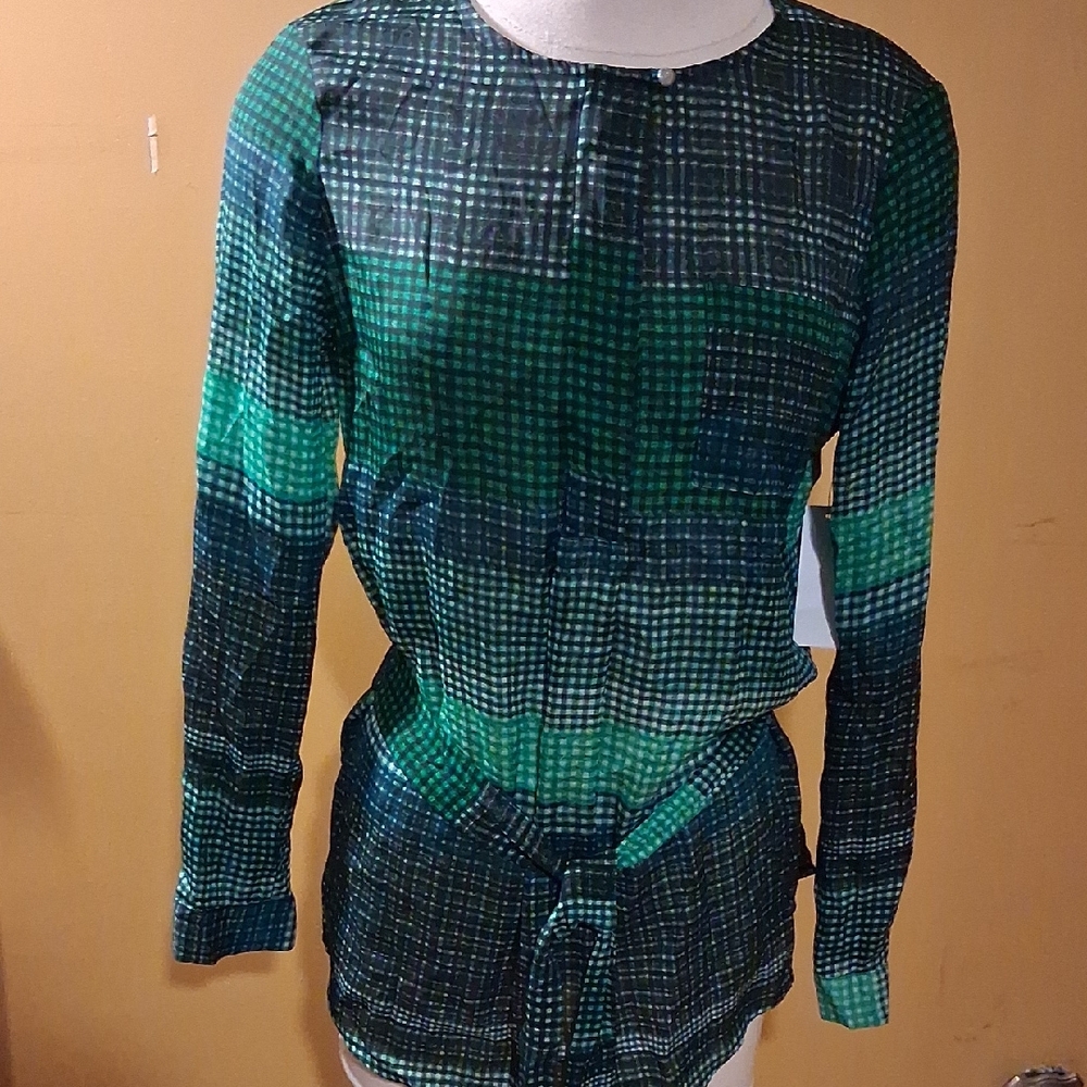 Liz Claiborne Green and Blue Plaid Blouse